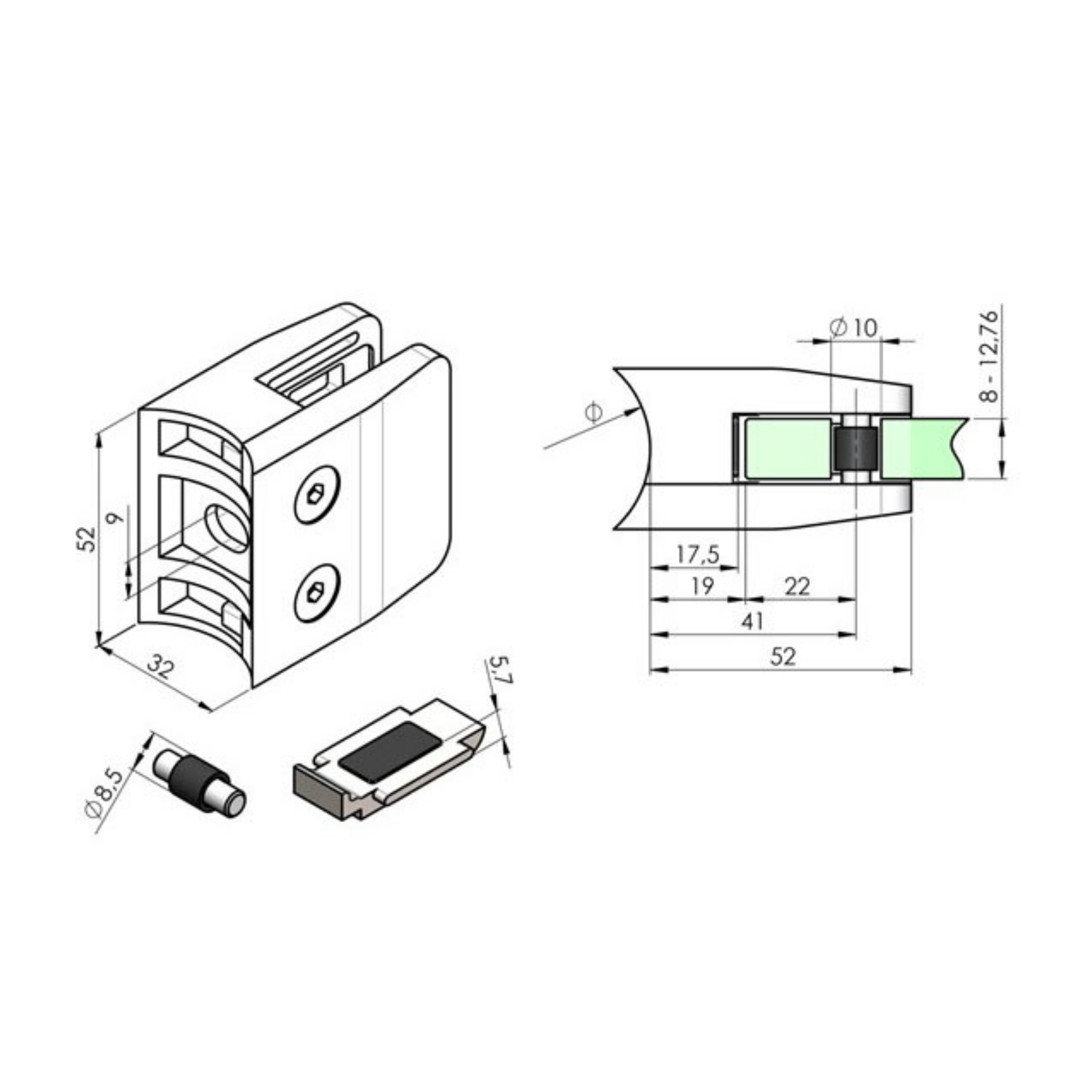 (D) Glass clamp - 42.4 (L=52) - StroFIX