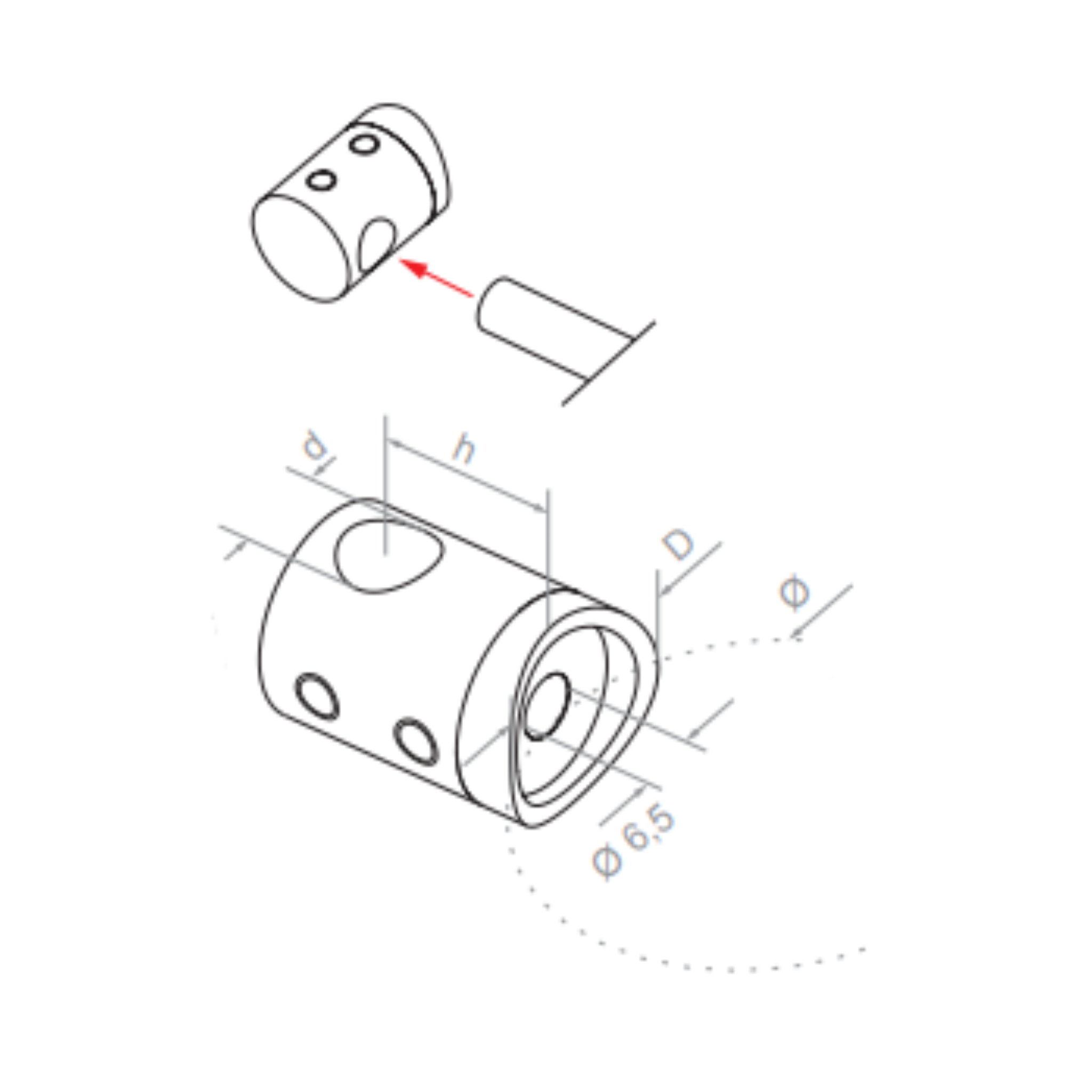 Bar holder – Right blind hole - 42.4 - StroFIX