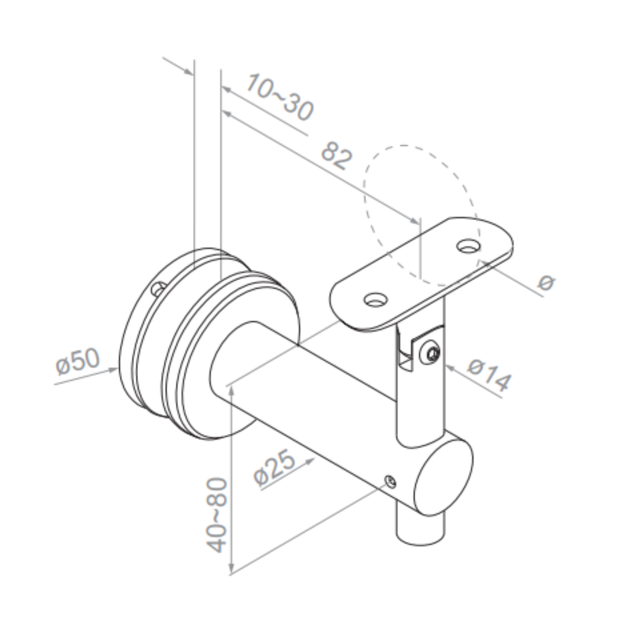 Glass-mounted handrail supporter- adjustable - 42.4 - StroFIX