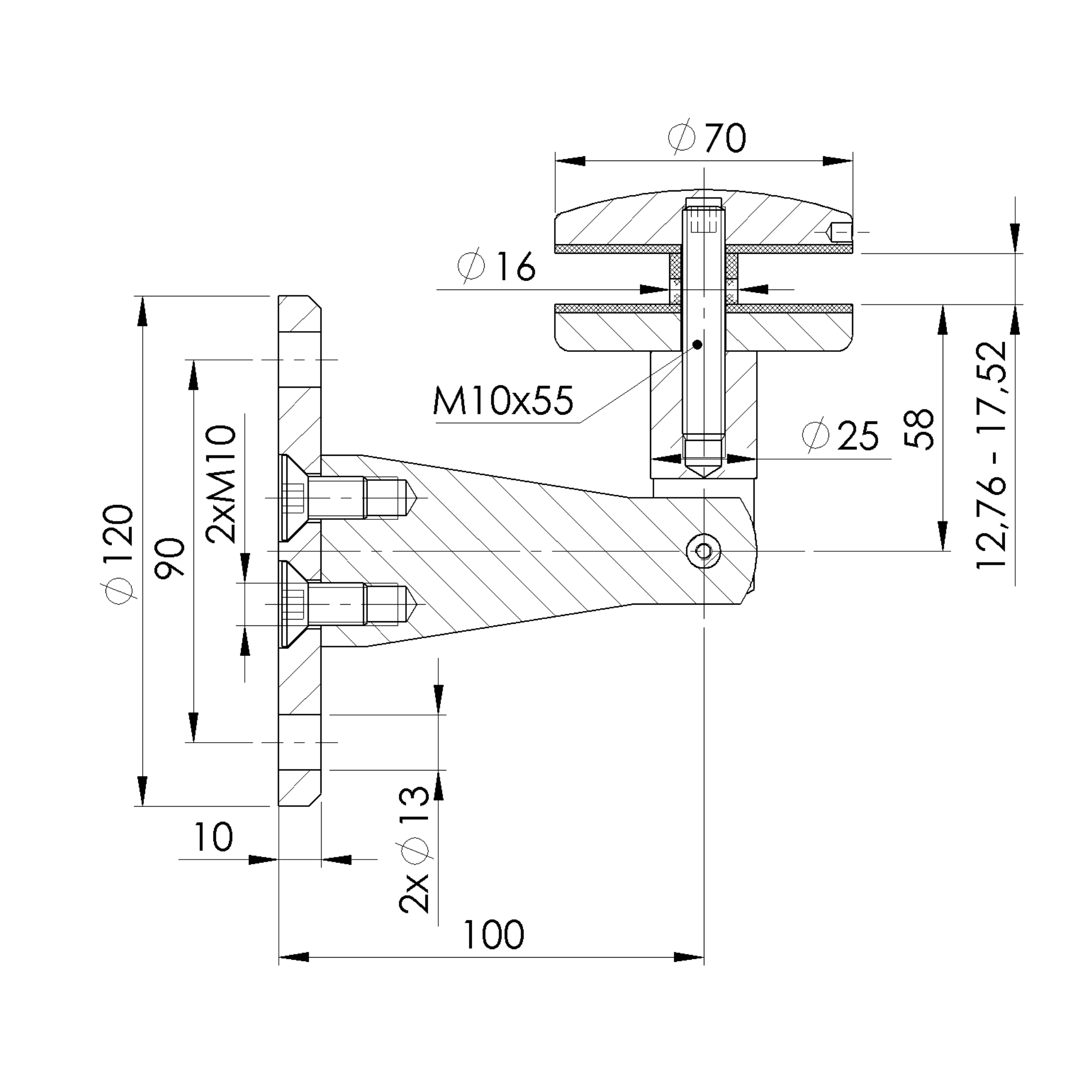 Canopy fixing glass-wall, d70/d120mm - StroFIX