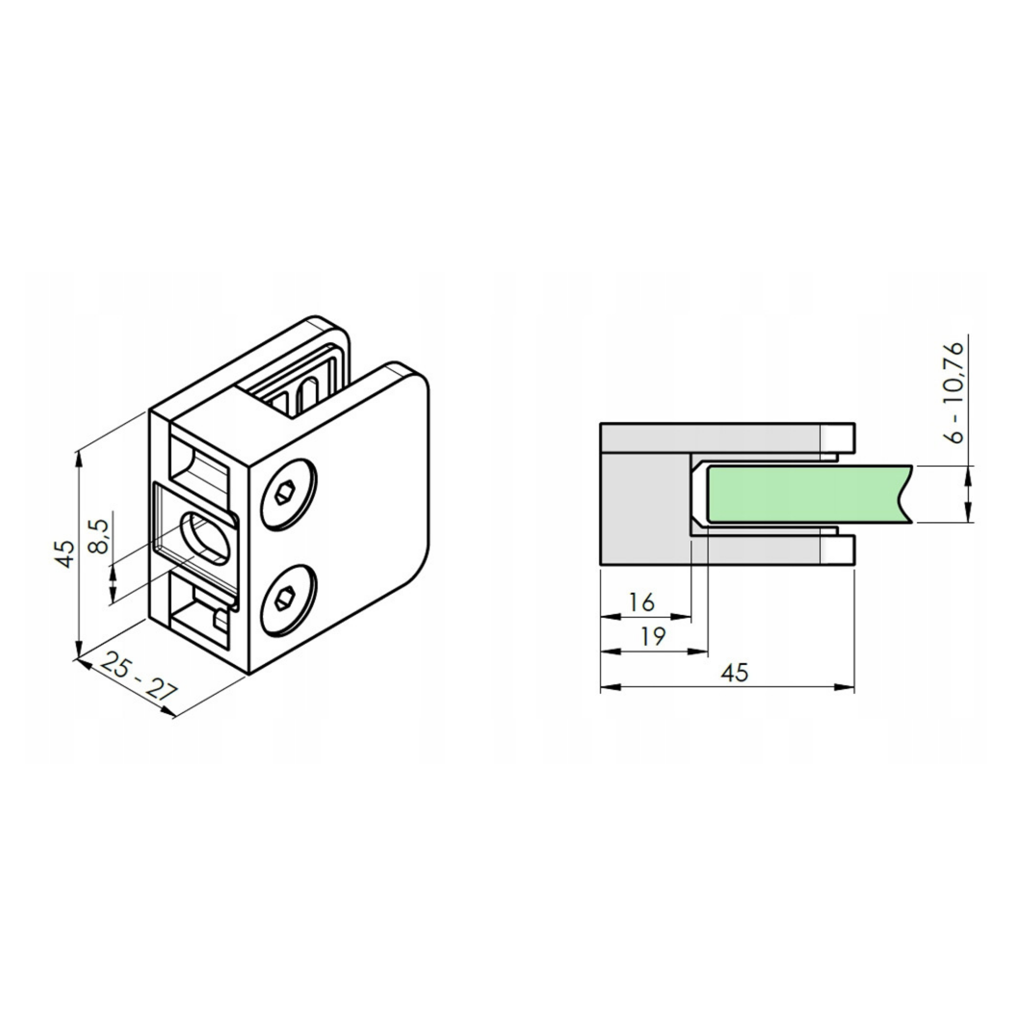 (B) Glass clamp - Flat (Without supporter) - StroFIX