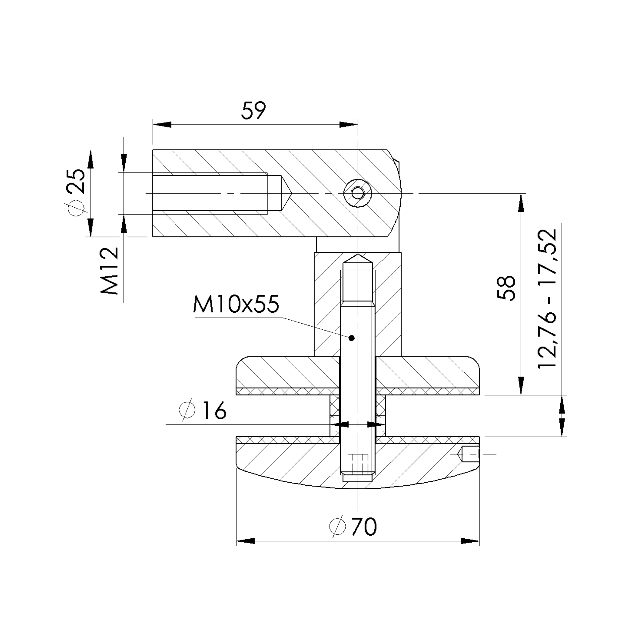 Canopy fixing glass - tension rod, d70mm - StroFIX