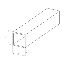 Strofix 40x40 mm kvadrātcaurules šķērsgriezums ar redzamu 2 mm sieniņas biezumu un slīpētu virsmu