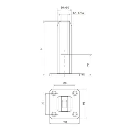 Strofix square base glass clamp rear view showing floor mounting detail and anchor points
