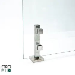 Strofix AISI 304 satin square side-mount base glass clamp 40x40 mm for frameless glass balustrades, front view