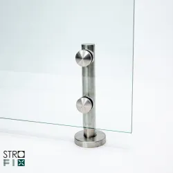 Strofix AISI 304 satin round side-mount base glass clamp Ø42.4 mm for frameless glass balustrades, front view