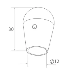 Strofix Ø12 mm round rod end cap side view showing 30 mm height and screw attachment