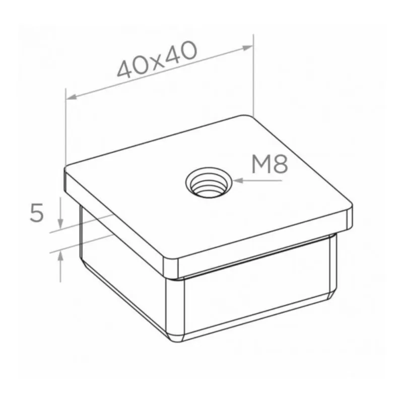 Strofix plakanā gala nosegvāka 40x40 mm kvadrātcaurulei sānskats ar redzamu 5 mm augstumu