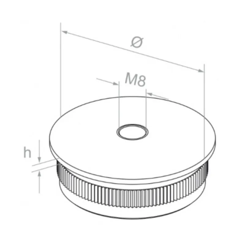 Strofix press-fit flat end cap H 3 mm side view showing flush profile and insertion depth
