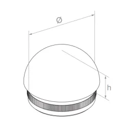 Strofix ellipsoid end cap side view showing 24-27 mm dome height and press-fit insertion