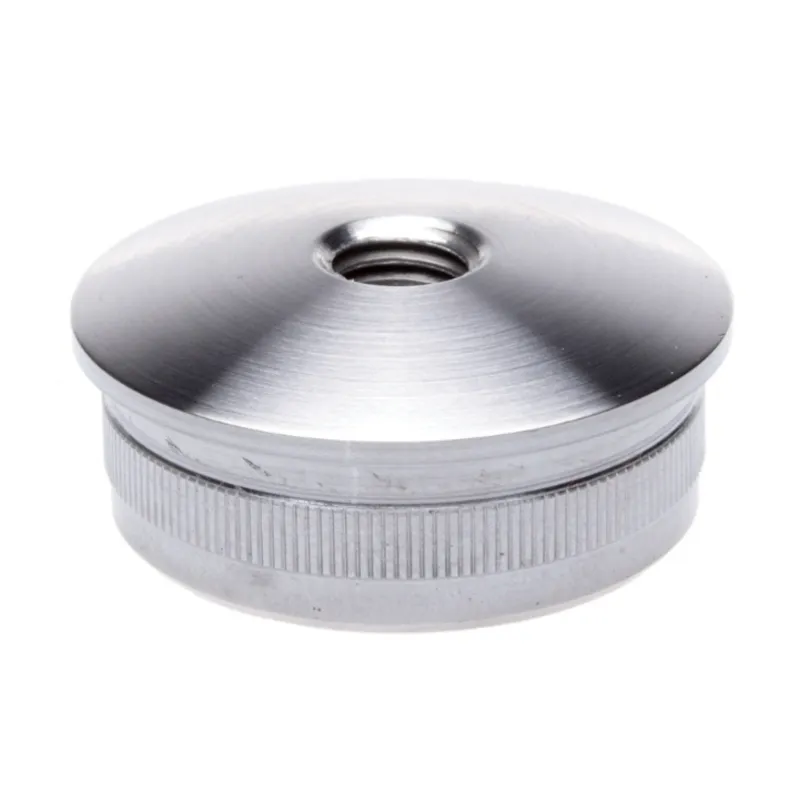 Strofix AISI 304 satin convex end cap for Ø42.4 and Ø48.3 mm railing tubes, showing subtle curved profile