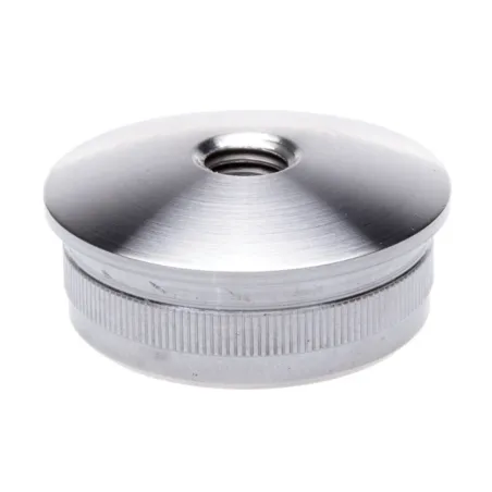 Strofix AISI 304 satin convex end cap for Ø42.4 and Ø48.3 mm railing tubes, showing subtle curved profile