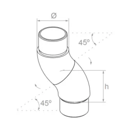 Strofix adjustable flush elbow side view showing variable angle capability and 47 mm height