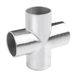 Strofix welding cross flush angle for Ø42.4 mm round tube, satin AISI 304, four-arm perpendicular cross junction, welded