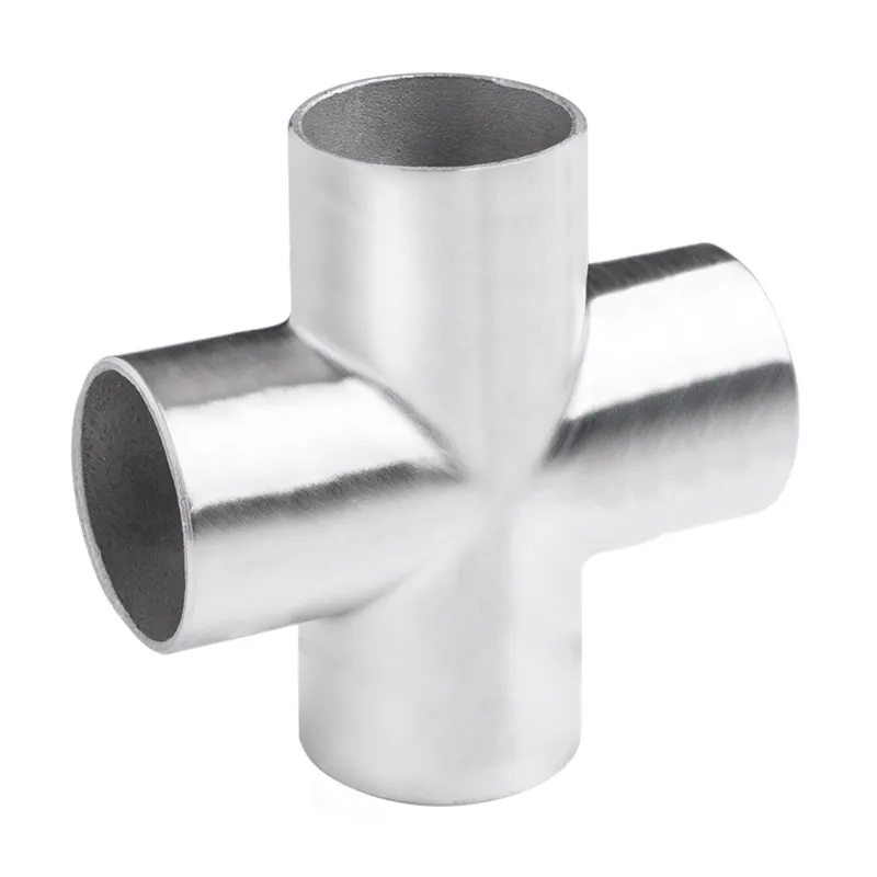 Strofix welding cross flush angle for Ø42.4 mm round tube, satin AISI 304, four-arm perpendicular cross junction, welded