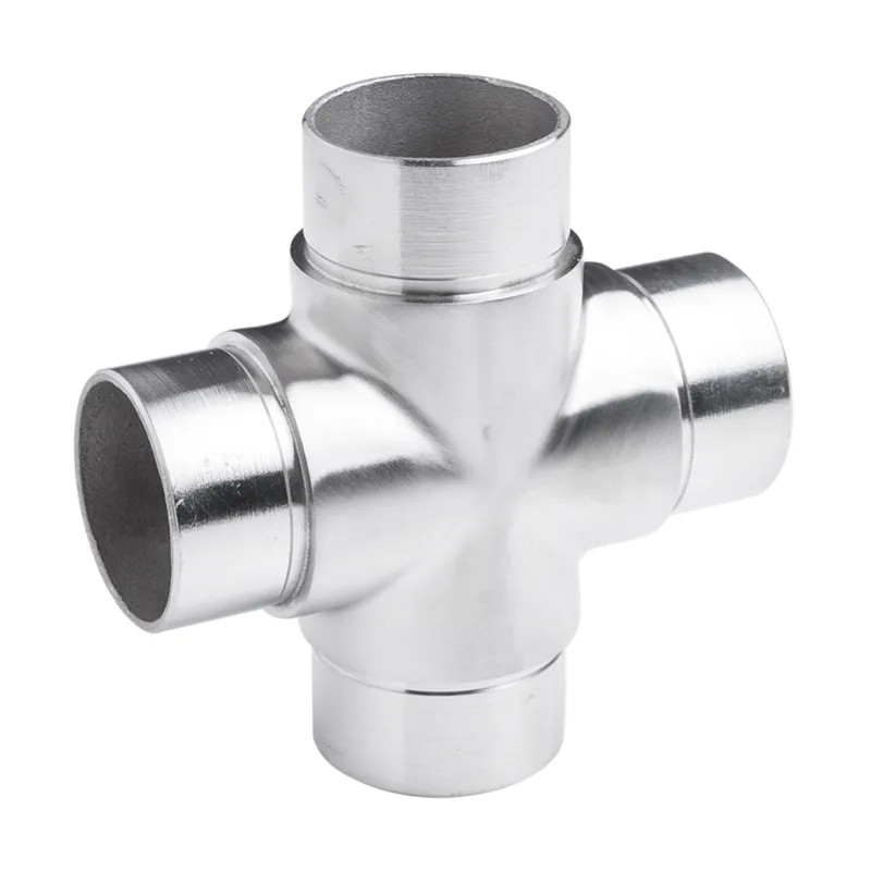 Strofix AISI 304 satin cross flush angle for Ø42.4mm tubes, adhesive-fixed, front view