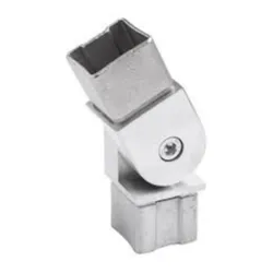 Strofix AISI 304 satin adjustable flush elbow for 40x40 mm square tube, showing variable angle capability