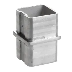 Strofix AISI 304 satin inline connector coupler for 40x40 mm square tube, showing ultra-thin profile