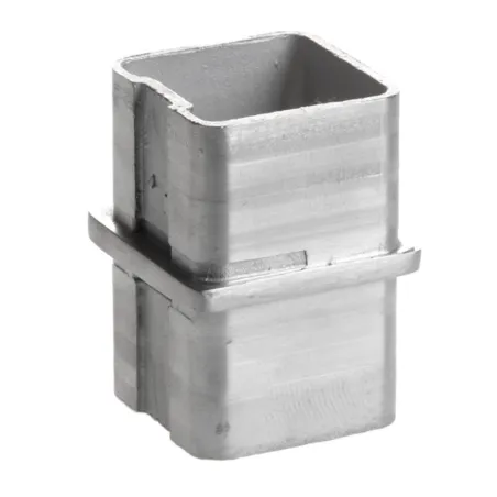 Strofix AISI 304 satin inline fitting coupler for 40x40 mm square tube, showing ultra-thin profile