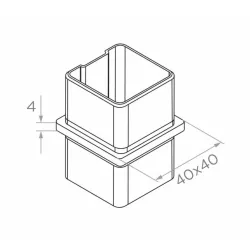 Strofix inline fitting for 40x40 mm square tube side view showing 4 mm sleeve height
