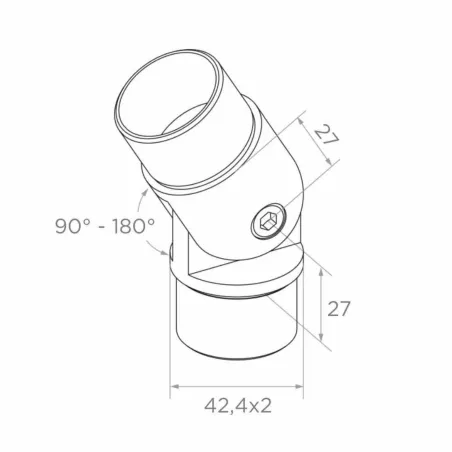 Strofix regulējamā savienojuma Ø42,4 mm sānskats ar kompaktu 27 mm korpusu un leņķa regulēšanu