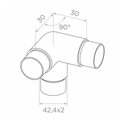 Strofix stūra savienojuma sānskats ar redzamu 30 mm augstumu un 90° stūri ar perpendikulāru atzarojumu
