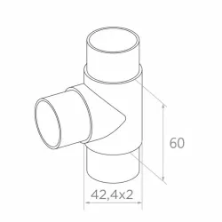 Strofix T-veida savienojuma sānskats ar redzamu 60 mm augstumu, caurejas posmu un 90° atzarojumu