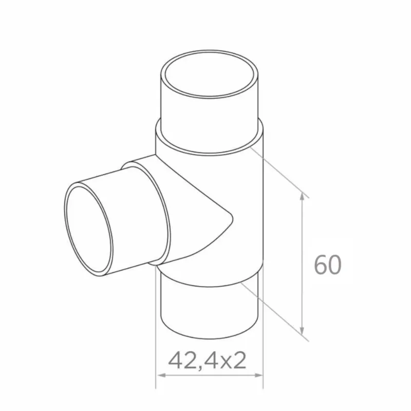 Strofix tee T fitting side view showing 60 mm height with straight-through run and 90° branch