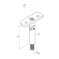 Strofix handrail rod with adjustable 42.4 support plate showing combined rod and curved rail saddle