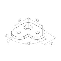 Strofix corner handrail plate 90 flat showing corner geometry and screw fixing points