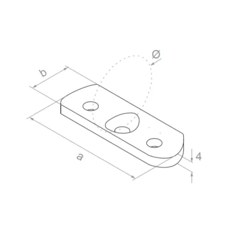 Strofix handrail plate 42.4 fixed showing curved saddle profile and screw fixing points