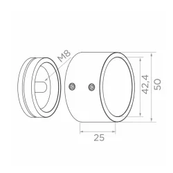 Strofix wall and bottom handrail fastening showing base cover and ø42.4 mm pipe socket