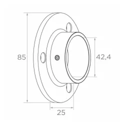 Strofix wall and bottom handrail fastening ø85 showing three-screw base and pipe socket