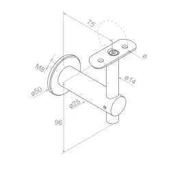Strofix handrail wall support 50mm 42.4 showing curved saddle and ø50 mm wall base