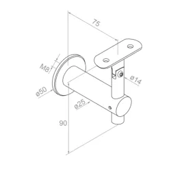 Strofix handrail wall support 50mm flat showing flat saddle and ø50 mm wall base