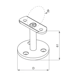 Strofix handrail wall support 60mm 42.4 showing three-screw base and curved saddle