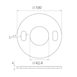 Strofix AISI 304 apaļā pamatnes plāksne D100 h 4 mm Ø42,4 mm
