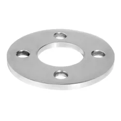 Strofix AISI 304 slīpēta 4 skrūvju pamatnes plāksne D100 h 6 mm Ø42,4 mm stabam, skatskats no augšas ar pulētu virsmu