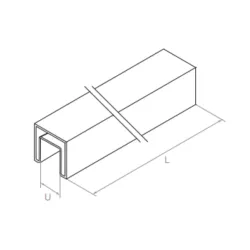 Strofix 40x40 glass-top handrail profile end view showing the channel that seats over the glass edge