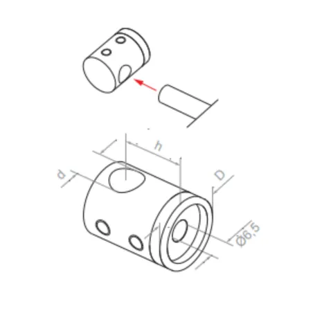 Strofix right blind hole flat bar holder side view showing flat base, blind bore, and screw hole