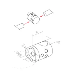 Strofix connecting crossbar holder side view showing through-bore, body diameter, and screw hole