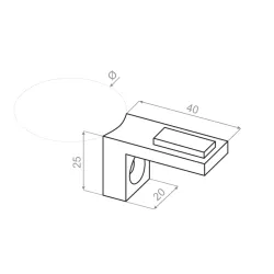 Side view of Ø 42.4 glass support plate showing curved underside profile and 25 mm height