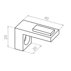 Side view of flat glass support plate showing 40 mm length and 25 mm height profile