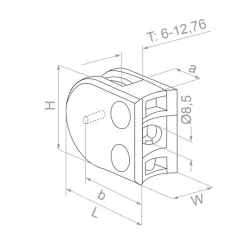 Strofix glass clamp 45x63 for Ø42.4 tube with support showing curved back and safety pin mechanism