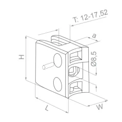 Strofix glass clamp 55x65 for Ø42.4 tube with support showing curved back and security plate bracket
