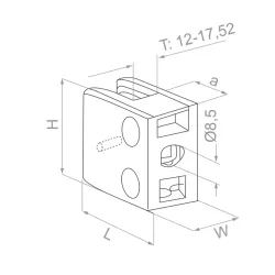 Strofix glass clamp 55x67 flat satin side view showing 38 mm depth profile and glass grip channel