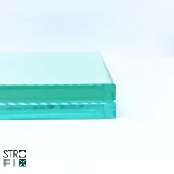 Strofix 66.2 ESG tempered laminated glass canopy panel with pre-drilled mounting holes and polished edges