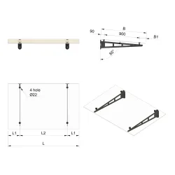 Glass canopy on 2 supports technical drawing