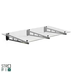 Strofix glass canopy kit on 3 painted S355 steel supports, 1150 mm depth, with transparent 66.2 ESG glass