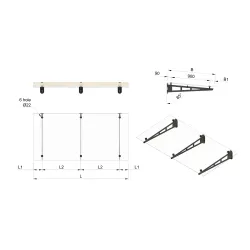 Strofix glass canopy kit on 3 painted S355 steel supports, 1150 mm depth, technical drawing